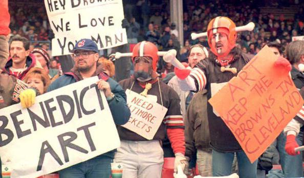 Cleveland Browns fans, some dressed in the team's